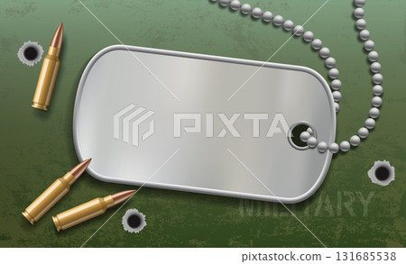 Military dog tag on a green metal background 131685538