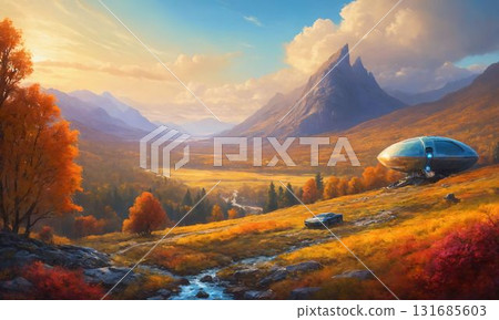 Snowy mountains glowing in the morning glow 131685603