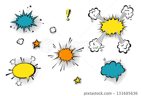 Speech bubbles with halftone shadows in cartoon, comic style. Speech bubbles with halftone shadows in cartoon, comic style. 131685636