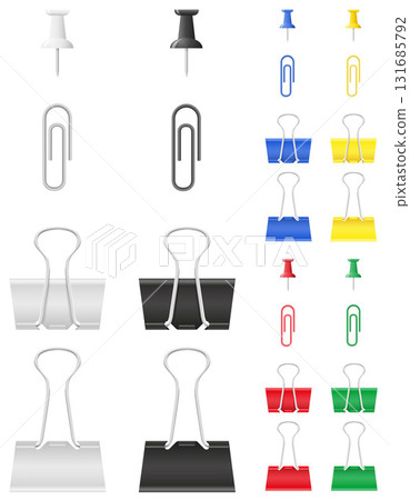 paper clamp clip and pushpin cartoon stoc vector illustration 131685792