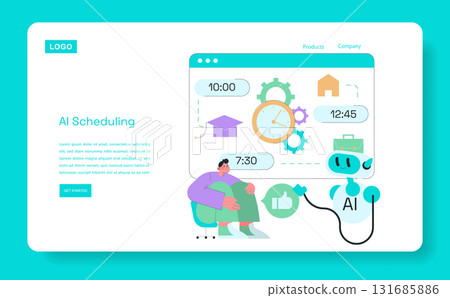 AI scheduling vector illustration showing a cheerful robot assisting a person with time management tasks. Includes various symbols representing time, work, and productivity. AI scheduling vector illustration showing a cheerful robot assisting a person with time management tasks. Includes various symbols representing time, work, and productivity. 131685886