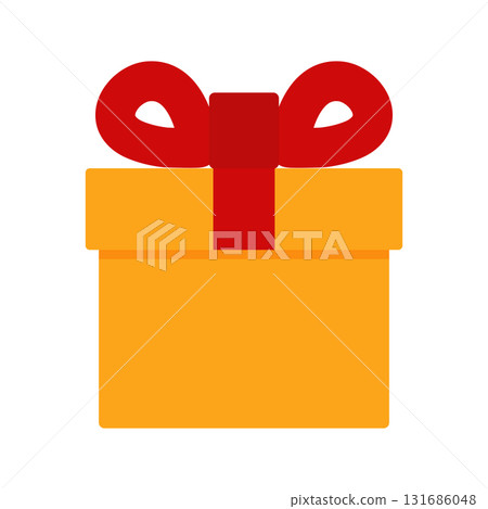 Bright yellow gift box with a red ribbon, perfect for celebrations and special occasions 131686048