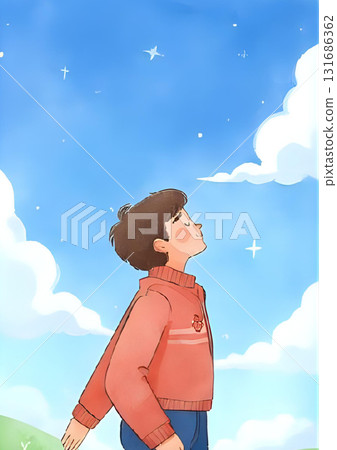 男人仰望藍天 男人仰望藍天 131686362