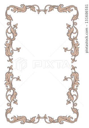 Vintage ornament frame in baroque victorian style with drawn fine lines detailed foliage and flowers. 131686581