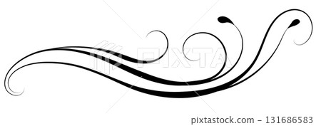 Wave floral ornament with leaves and abstract lines. Text divider. Decorative element for decor and text greeting or invitation card design. 131686583