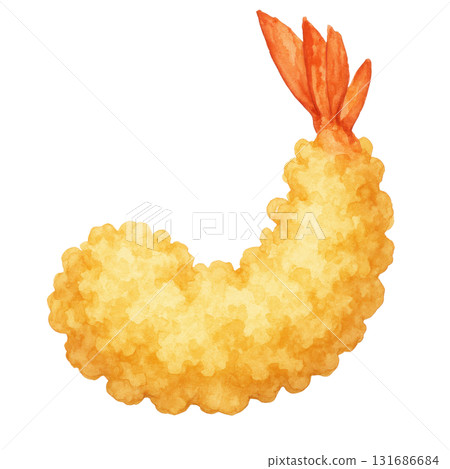 Watercolor illustration of ebi tempura clipart curled prawn with fluffy golden batter fine crispy surface single object Watercolor illustration of ebi tempura clipart curled prawn with fluffy golden batter fine crispy surface single object 131686684