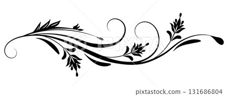 Floral ornament with leaves and abstract wave lines. Graceful element for decor and greeting or invitation card design 131686804