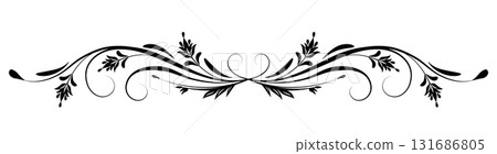 Floral ornament with leaves and abstract lines. Graceful element for decor and greeting or invitation card design Floral ornament with leaves and abstract lines. Graceful element for decor and greeting or invitation card design 131686805