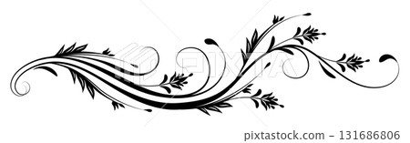 Floral ornament with leaves and abstract wave lines. Graceful element for decor and greeting or invitation card design 131686806