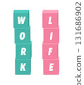 WORK and LIFE in English with green and pink blocks - Image of work-life balance or work and life 131686902