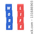 WORK and LIFE in English with blue and red blocks - Work-life balance and work-life image material 131686903
