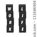 WORK and LIFE English letters and black blocks - Work-life balance and work and life illustration material 131686904