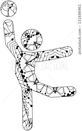 Rhythmic gymnastics icon for coloring. Olympic sport. Abstract hand drawing. 131686961