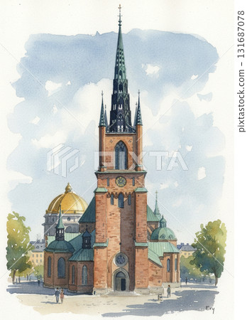 瑞典斯德哥爾摩騎士島教堂的精美水彩畫 131687078
