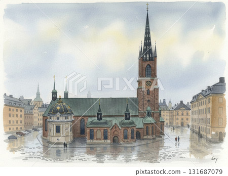 瑞典斯德哥爾摩騎士島教堂的精美水彩畫 瑞典斯德哥爾摩騎士島教堂的精美水彩畫 131687079
