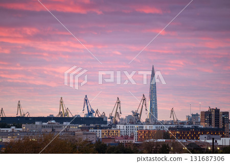 Dramatic sunset sky with purple clouds in St. Petersburg in autumn 131687306