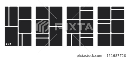 Minimalist rectangular frame grid texture. Modern empty containers, boxes, placeholders in clean arrangement. Vector template pattern for photo album design. Layout for editorial presentations. 131687728