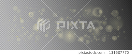 Delicate bokeh light backdrop with golden sparkle elements. Transparent pattern shows diffused circles, star dots, and shine particles creating magic effect. Vector template for festive card designs. Delicate bokeh light backdrop with golden sparkle elements. Transparent pattern shows diffused circles, star dots, and shine particles creating magic effect. Vector template for festive card designs. 131687770