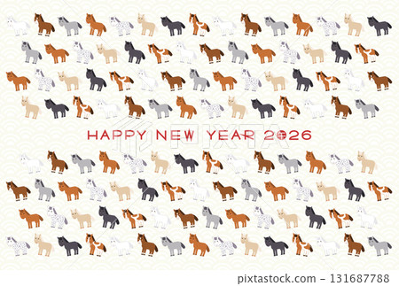 Cute horse pattern 2026 (Year of the Horse) New Year's card illustration Cute horse pattern 2026 (Year of the Horse) New Year's card illustration 131687788