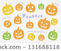 Colorful and pop Halloween pumpkin watercolor illustration material set 131688118