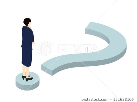 Isometric illustration of a businesswoman standing on a question mark Isometric illustration of a businesswoman standing on a question mark 131688166