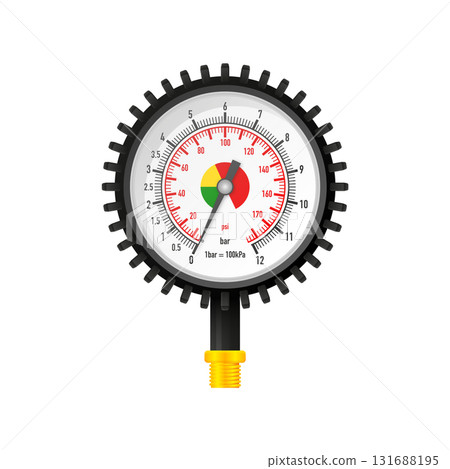 Manometer for tire. Checking pressure gauge. Tire pressure gauge. Vector illustration. 131688195