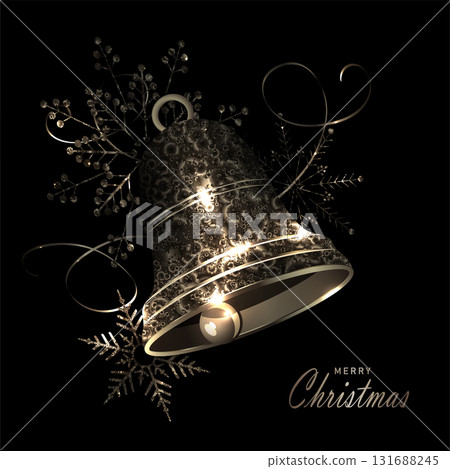 Merry Christmas. 2026. Isolated gold textured bell with snowflakes 131688245