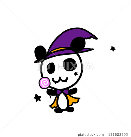 可愛的熊貓萬聖節女巫插圖 131688393