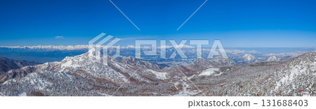 A panoramic view of snow-capped mountains and the Northern Alps from the middle of a ski resort (Nagano Prefecture, Shiga Kogen, Yokoteyama) A panoramic view of snow-capped mountains and the Northern Alps from the middle of a ski resort (Nagano Prefecture, Shiga Kogen, Yokoteyama) 131688403