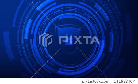 digital lock with shield on blue futuristic background 131688407