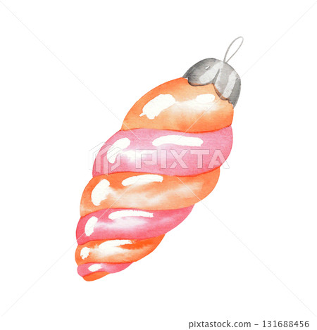 Christmas tree toy. Watercolor illustration. For fabric, wallpaper, packing paper, greeting cards, design, decoration and illustration. 131688456