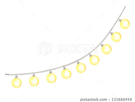 Electric garland. Watercolor illustration. For fabric, wallpaper, packing paper, greeting cards, design, decoration and illustration. 131688459