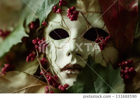 Mask of leaves and flowers. solid background 131688590