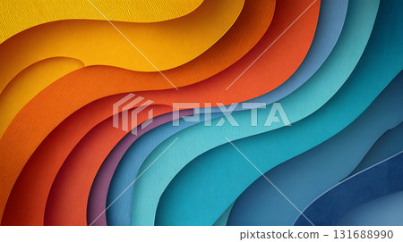 Layered paper cut style background with smooth curves and shadows. 131688990