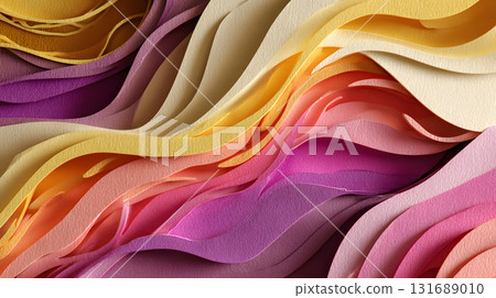 Layered paper cut style background with smooth curves and shadows. 131689010