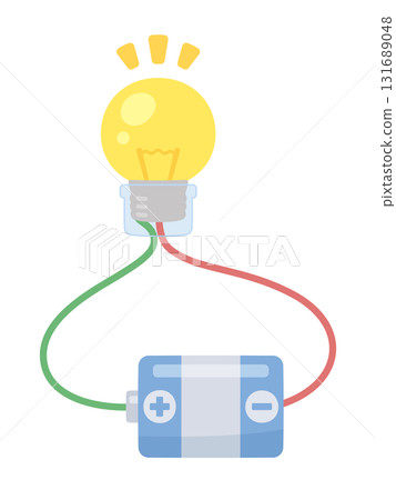帶有插座的燈泡與乾電池連接的插圖_垂直 131689048