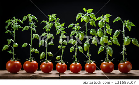 Line of Fresh tomatoes with fresh leaves 131689107