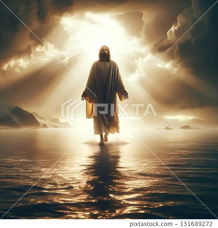 Jesus and the Apostle Peter walking on water 131689272