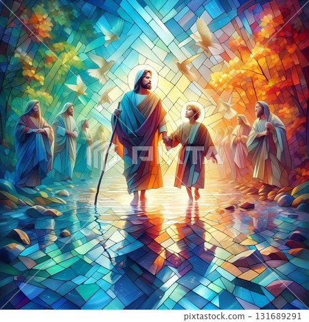 Jesus and the Apostle Peter walking on water Jesus and the Apostle Peter walking on water 131689291