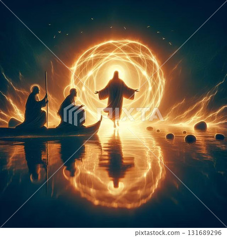 Jesus and the Apostle Peter walking on water Jesus and the Apostle Peter walking on water 131689296