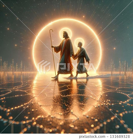 Jesus and the Apostle Peter walking on water Jesus and the Apostle Peter walking on water 131689328