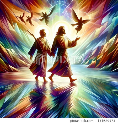 Jesus and the Apostle Peter walking on water Jesus and the Apostle Peter walking on water 131689573