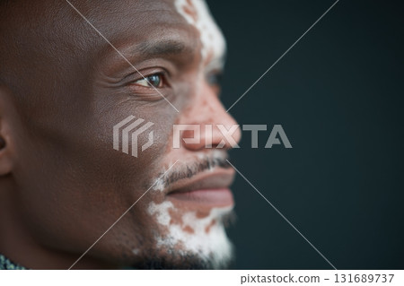 Portrait of a man with facial patterns expressing calmness and confidence in a soft light 131689737