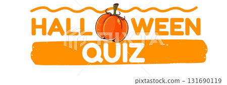 Halloween quiz logo with cartoon pumpkin isolated on whhite background. Halloween kids quest and quiz game graphic vector illustration Halloween quiz logo with cartoon pumpkin isolated on whhite background. Halloween kids quest and quiz game graphic vector illustration 131690119