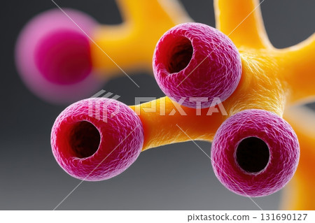 Colorful microscopic view of plant cells showcasing intricate structure and detail 131690127
