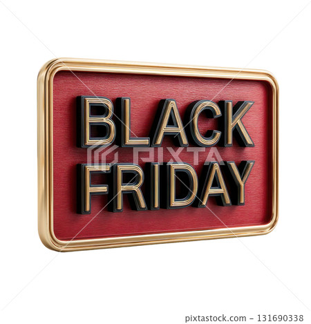 Black Friday promotional sign with bold lettering on a textured red background for marketing and advertising purposes. Isolated on transparent background. PNG, cutout 131690338