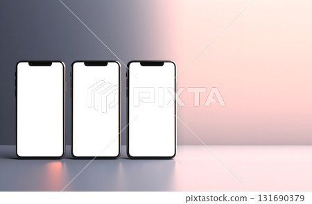 smartphone handphone phone with transparent screen cutout on light gradient background, PNG file. Mockup template for artwork design. Copy text space. smartphone handphone phone with transparent screen cutout on light gradient background, PNG file. Mockup template for artwork design. Copy text space. 131690379