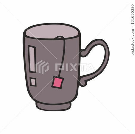 Steaming hot tea cup doodle style animation isolated vector illustration on white background. Tea bag in brown cup. 131690380
