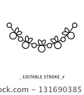 A decorative garland icon in a minimalist line style with editable stroke. Christmas holiday ornament, festive floral decoration, wedding party border, rustic plant swag, nature. 131690385