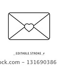 A love letter envelope icon in a minimalist line style with editable stroke. Romance message, valentine mail, wedding invitation, love correspondence, heart seal, greeting card. 131690386